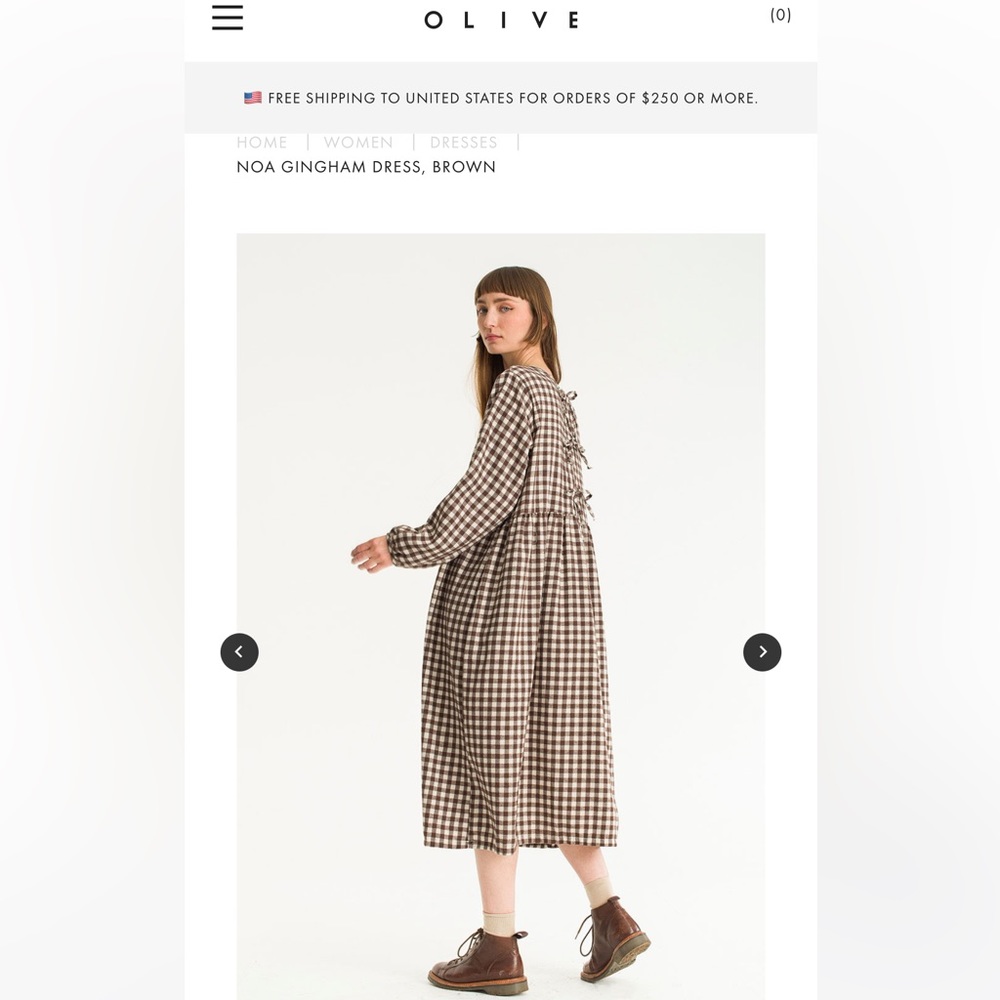 noa gingham dress (brown) from olive clothing. one size fits all, brand new
